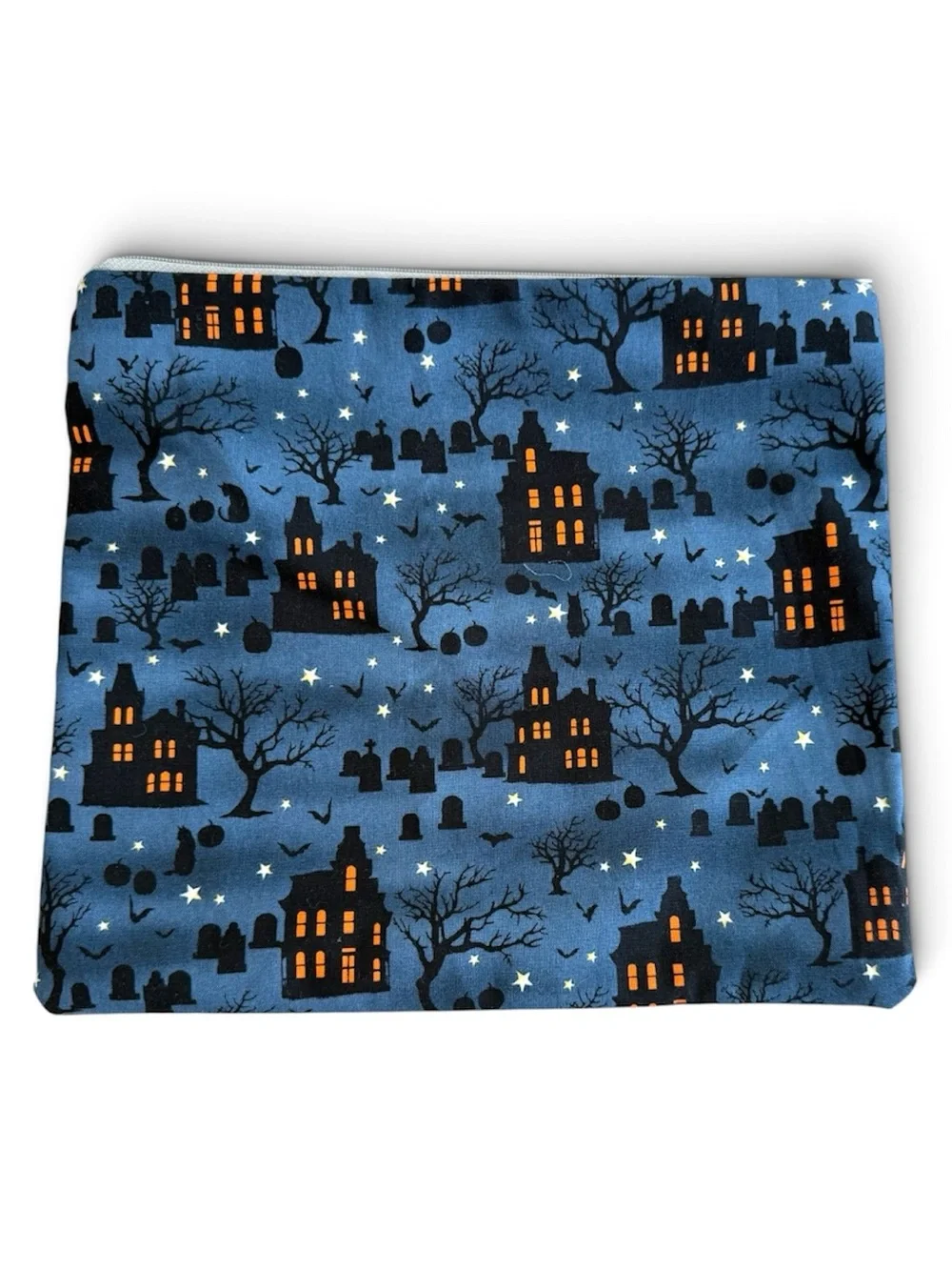 One of One Halloween Haunted House Zipper Pouch (Hand Made Machine-Sewn)